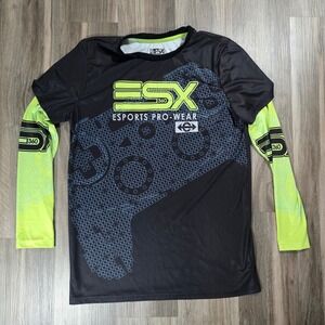 ESX 360 Esports Pro-Wear Gaming Jersey Shirt Black Neon Green Mens Size 18 L/S